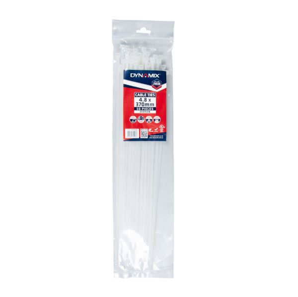 Picture of 4.8 x 370mm Natural Cable Ties Pack of 50 230N/23.4kgs Tensile Strenght