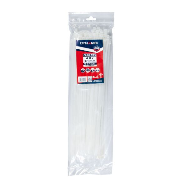 Picture of 4.8 x 370mm Natural Cable Ties Pack of 100 230N/23.4kgs Tensile Strenght