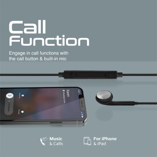 Picture of Apple MFI Certified HiFi Wired Mono Earbud w/ Call Button and Microphone Black