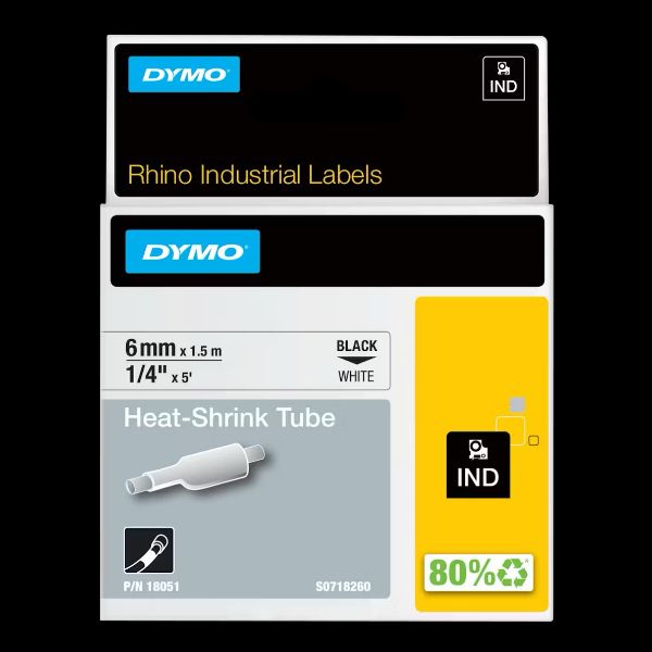 Picture of Genuine Rhino Industrial 1/2" Labels-Heat Shrink Tube 12mm Black on Yellow.