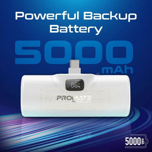 Picture of 5000mAh Ultra Compact 20W Power Bank with Built-in USB-C Foldable Connector. Kick Stand