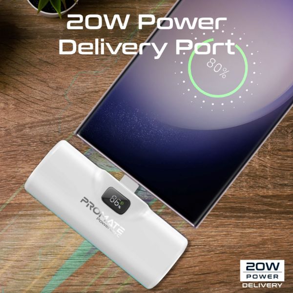 Picture of 5000mAh Ultra Compact 20W Power Bank with Built-in USB-C Foldable Connector. Kick Stand