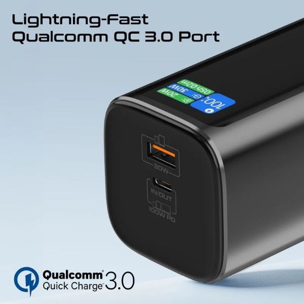 Picture of 20000mAh 130W Aluminium Power Bank w Rectractble USB-C Cable Cable & LCD Scrn Supports 100W