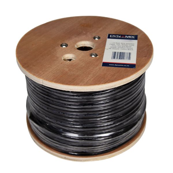 Picture of 152m Roll RG6 Shielded Cable Black 75ohm 18AWG solid core. Foil & braid shield.