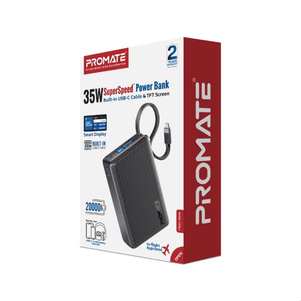 Picture of 20000mAh Ultra Compact 35W SuperSpeed Power Bank with Built-in USB-C Cable