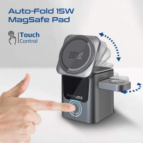 Picture of 3-in-1 Ultra-Compact Auto-Fold 15W MagSafe Compatible Wireless Charging Station