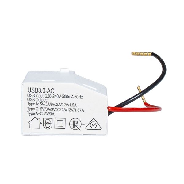 Picture of USB-A/C Keystone Charging Charging Mechanism Input 100-240V 60Hz Output 5VDC 3A