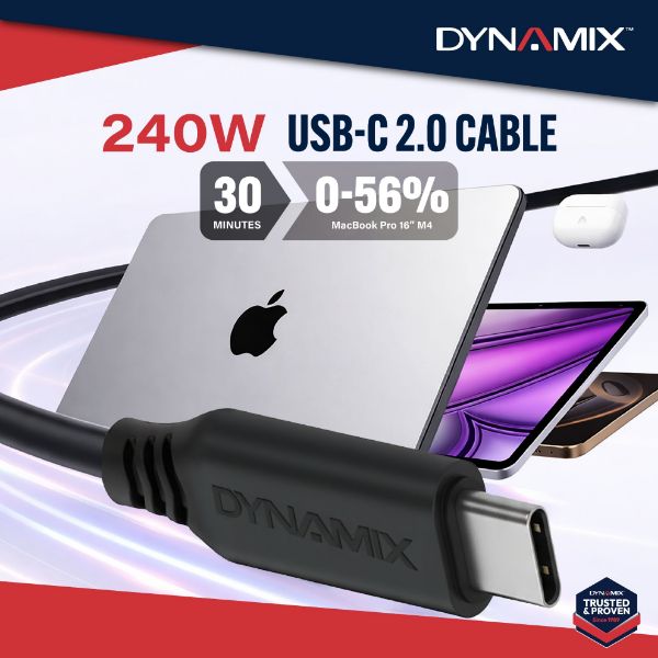 Picture of DYNAMIX 1m USB-C 240W PD Fast Charge Data Cable - USB 2.0 Data Transfer