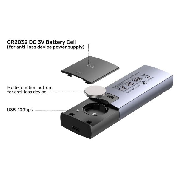 Picture of SolidForce Smart Anti-Loss M.2 SSD Enclosure. USB SuperSpeed 10Gbps. Built-in Find My Netw