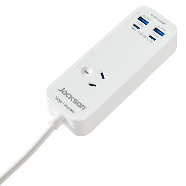 Picture of 1 Way Surge Protected Powerboard 2x 20W PD USB-A/C Fast Charge Ports