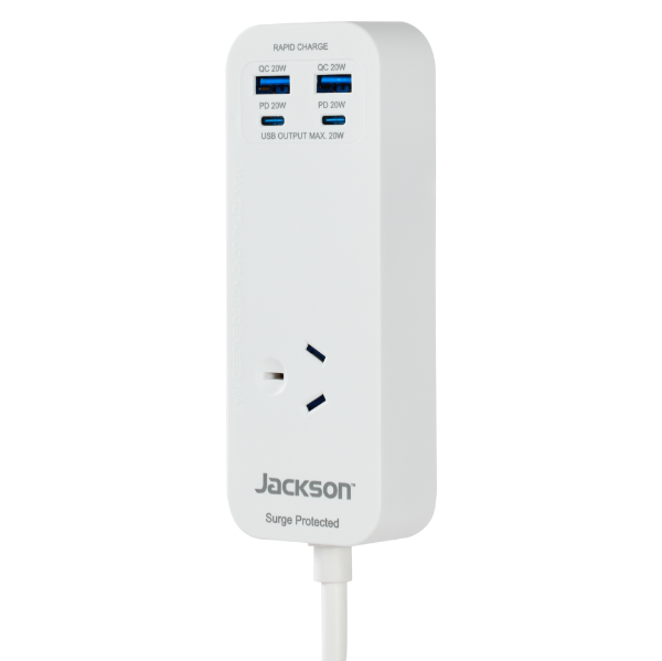 Picture of 1 Way Surge Protected Powerboard 2x 20W PD USB-A/C Fast Charge Ports