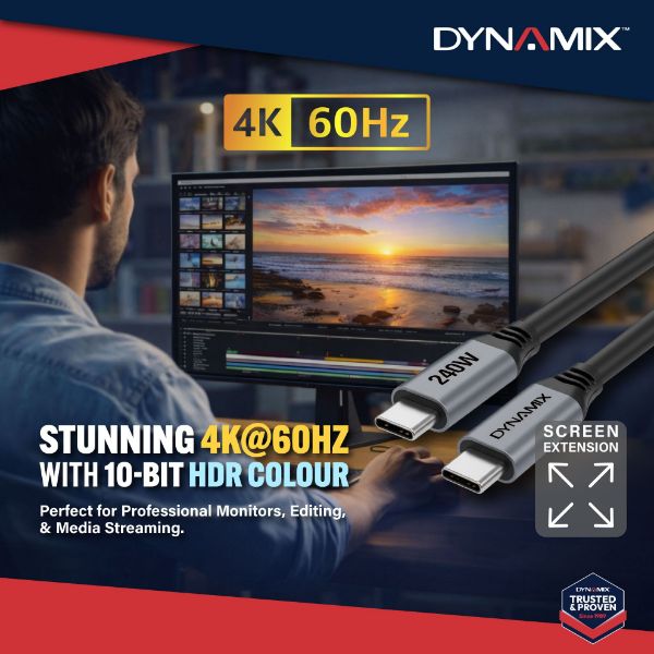 Picture of DYNAMIX 0.5m Premium USB 3.2 Gen 2 USB-C Cable - 240W PD Full Featured Data and Video