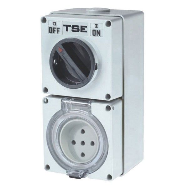 Picture of Switched Outlet 5 Pin 20A Round IP66 Stainless Steel cover fastening