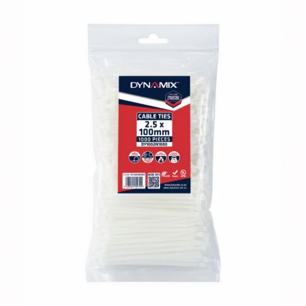 Picture of 2.5 x 100mm Natural Cable Ties Pack of 1000 80N/8.1kgs Tensile Strength