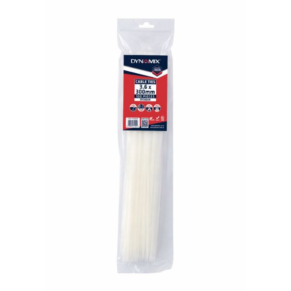 Picture of 3.6 x 300mm Natural Cable Ties Pack of 100 180N/18.3kgs Tensile Strength