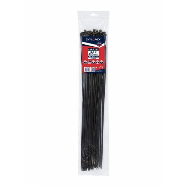Picture of 4.8 x 430mm UV Black Cable Ties Pack of 50 230N/23.4kgs Tensile Strength