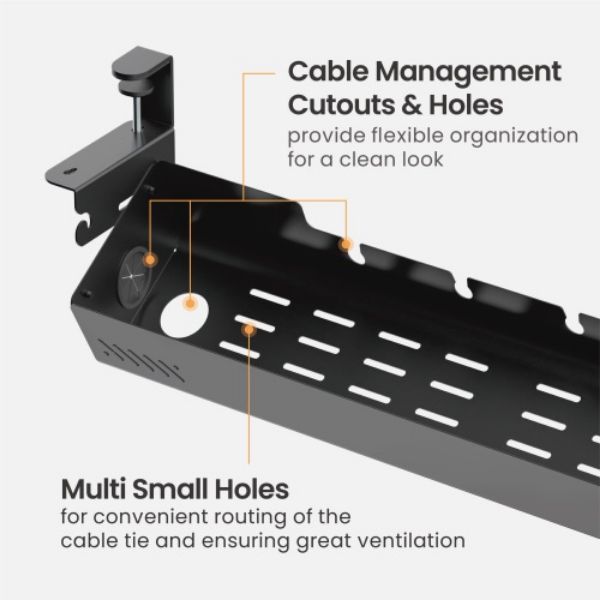 Picture of Clamp-On Under-Desk Cable Management Tray. Dims: 894×167×190mm