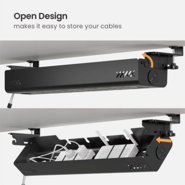 Picture of Clamp-On Under-Desk Cable Management Tray. Dims: 894×167×190mm