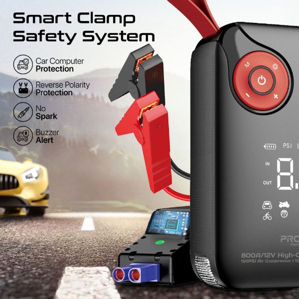 Picture of 800A/12V High-Cap Jump Starter 150PSI Air Compressor 10000mAh Power Bank, 210lm LED Torch