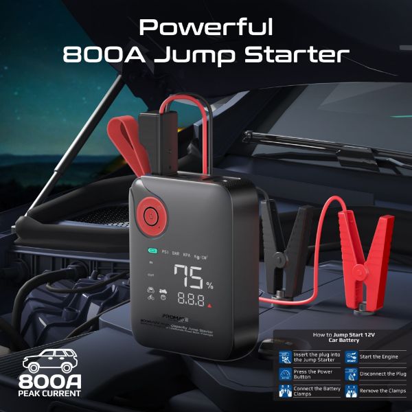 Picture of 800A/12V High-Cap Jump Starter 150PSI Air Compressor 10000mAh Power Bank, 210lm LED Torch