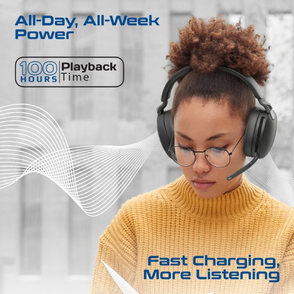 Picture of HD Hybrid ANC Headphones with Triple Connectivity, 100Hrs Playtime, Flip Microphone