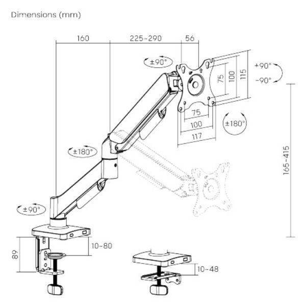 Picture of 17"-32" Single Monitor Mechanical Spring Monitor Arm. Max Load 9Kgs,  Black