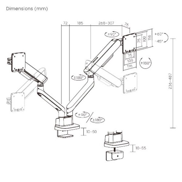 Picture of 17"-35" Elite Dual Screen Mechanical Spring Monitor Arm. Max Load 2x 11Kgs, Black