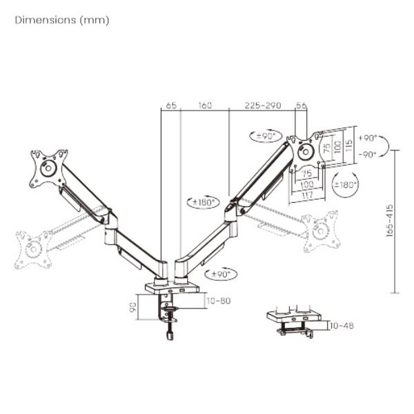 Picture of 17"-32" Dual Monitor Mechanical Spring Monitor Arm. Max Load 2x 9Kgs, Black