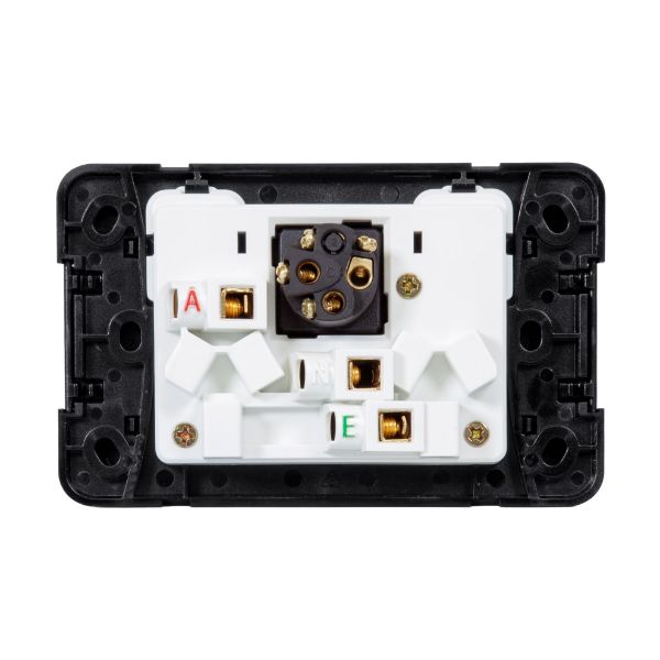 Picture of Sleek Double 10A Power Point with Extra 16A Switch. Removable Cover. Matt Black