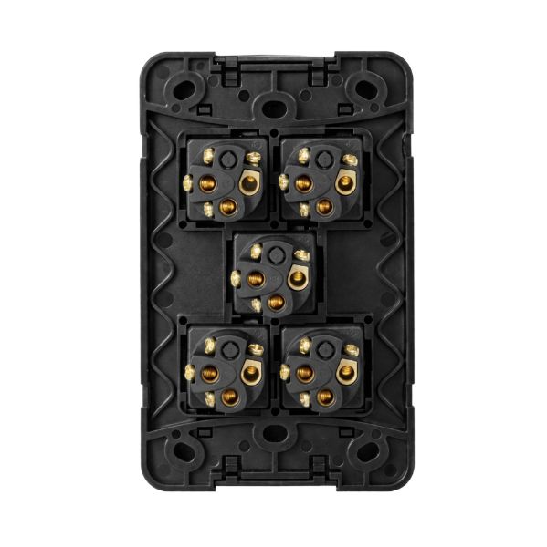 Picture of Sleek 16A 2-Way Vertical 5 Gang Switch. Flame Resistant. Matt Black