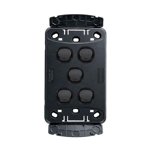 Picture of Sleek 16A 2-Way Vertical 5 Gang Switch. Flame Resistant. Matt Black