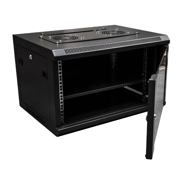 Picture of 6RU Wall Mount Cabinet 450mm Deep (600 x 450 x 368mm) Incl 1x Fixed Shelf 2x Fan
