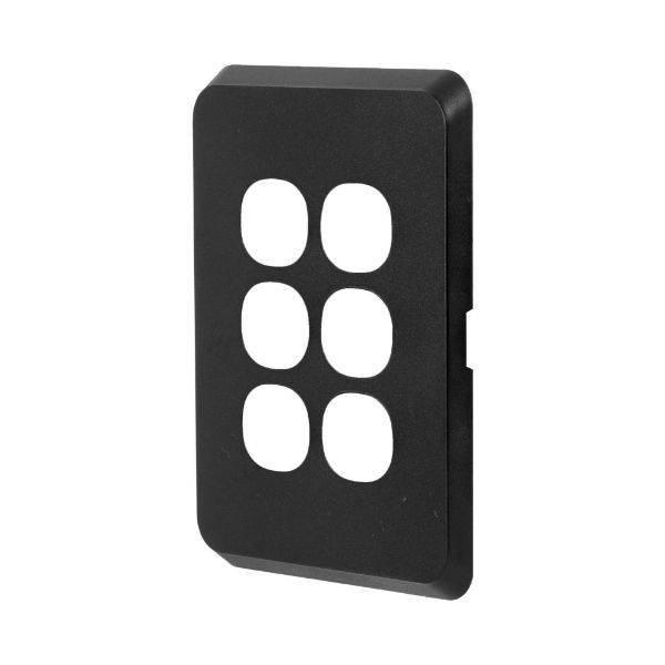 Picture of Sleek 6 Gang Switch Plate ONLY Accepts all Tradesave Mechs Flame Resistant. Matt Black