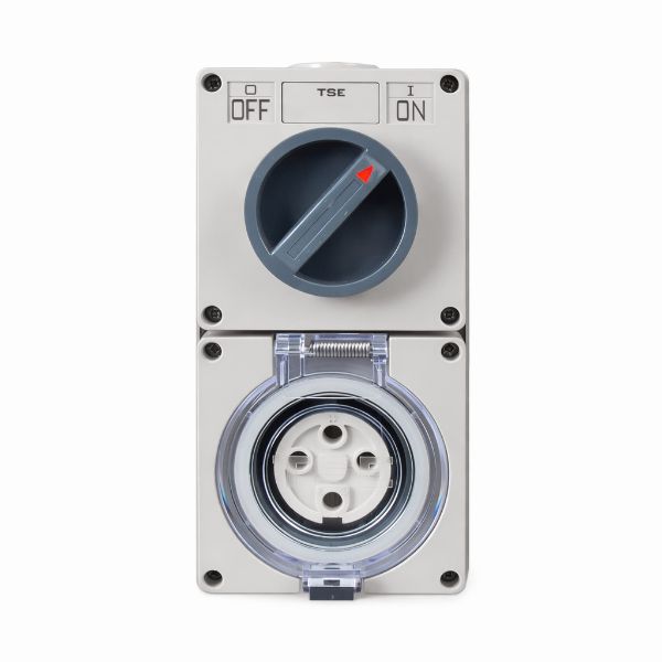 Picture of Switched Outlet 4 Pin 20A Round IP66 Stainless Steel cover fastening