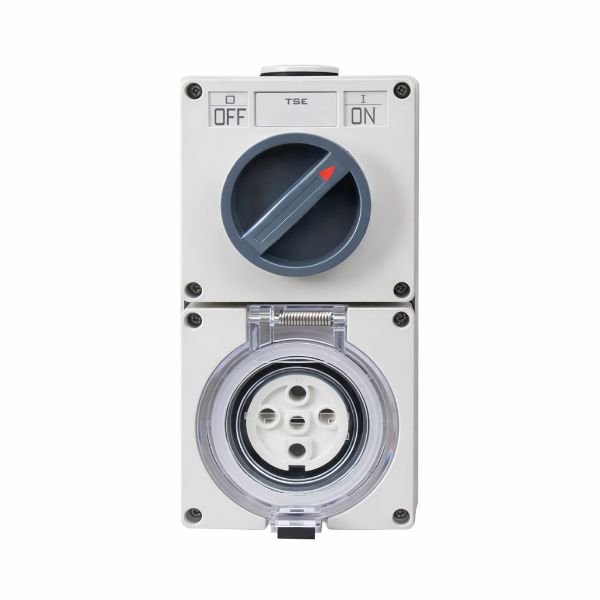 Picture of Switched Outlet 5 Pin 20A Round IP66 Stainless Steel cover fastening