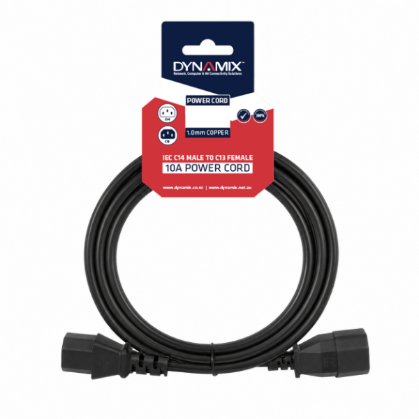 Picture of 3m IEC Male to Female 10A SAA Approved Power Cord. (C14 to C13) 1.0mm copper core
