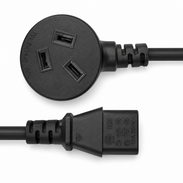 Picture of 2M 3-Pin TAPON Ended Plug to IEC C13 Connector 10A Power Cord. 1.0mm