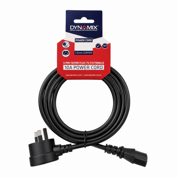 Picture of 3m 3-Pin TAPON Ended Plug to IEC C13 Connector 10A SAA Approved Power Cord.