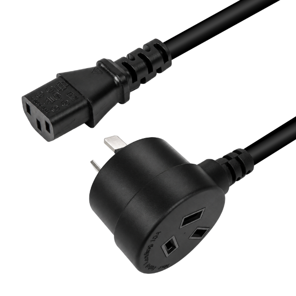 Picture of 1.2M 3-Pin TAPON Ended Plug. IEC C13 Female Connector 10A SAA Approved Power Cord.