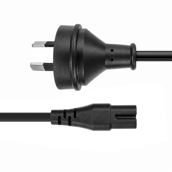 Picture of 2M 2-Pin plug to C7 Figure 8 connector 7.5A. SAA approved power cord. 0.75mm copper core