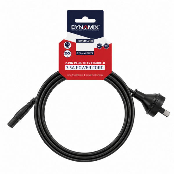 Picture of 8M 2-Pin plug to C7 Figure Figure 8 connector. 7.5A. SAA approved power cord. 0.75mm