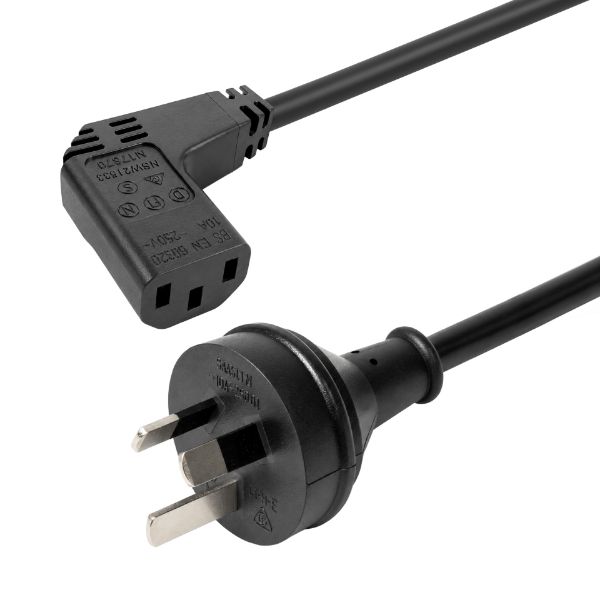 Picture of 2M 3-Pin Plug to Right Angled IEC C13 Connector 10A Power Cord. 1.0mm