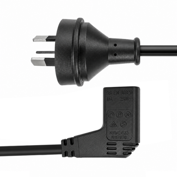 Picture of 3m 3-Pin Plug to Right Angled IEC C13 Connector 10A Power Cord. 1.0mm