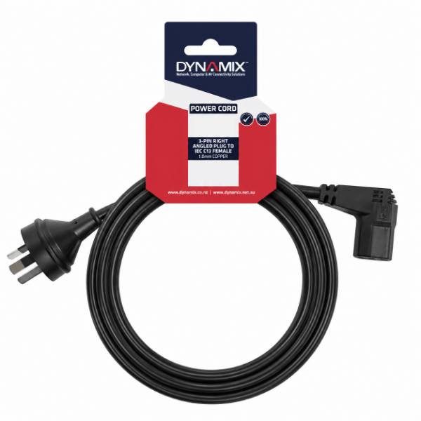 Picture of 5m 3-Pin Plug to Right Angled IEC C13 Connector 10A Power Cord. 1.0mm