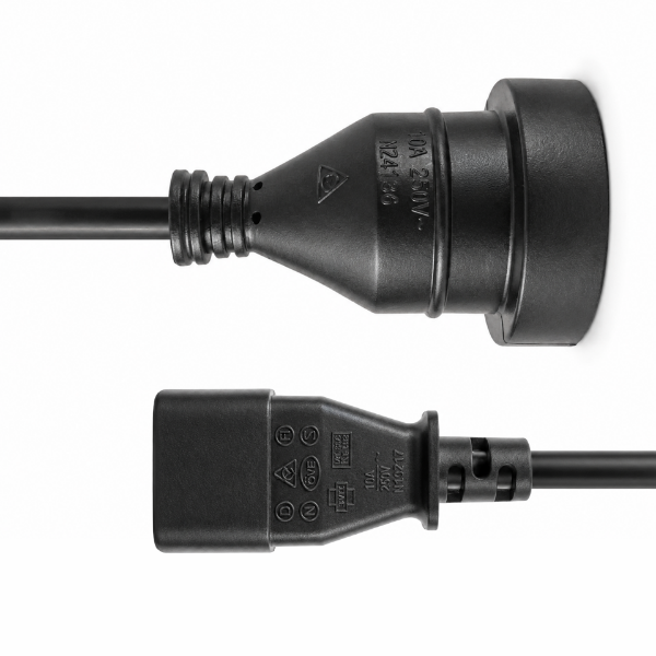 Picture of 2M 3-Pin Socket to IEC C14 Connector. 10A. Power Cord. (Used to