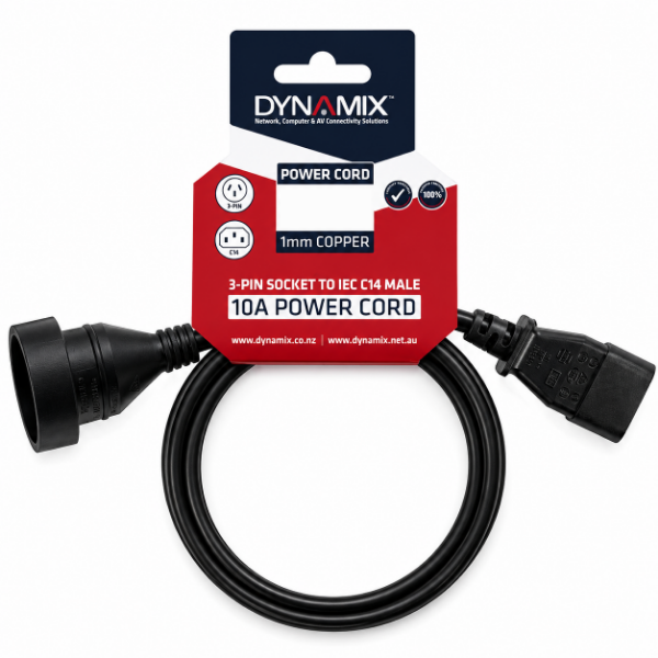 Picture of 2M 3-Pin Socket to IEC C14 Connector. 10A. Power Cord. (Used to