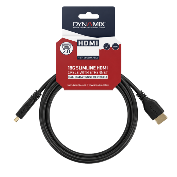 Picture of 0.3m HDMI 18Gbps Slimline Prem High-Speed Cable w/ Ethernet. Max Res: 4K2K@24/60Hz