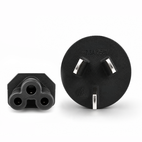 Picture of 2M 3-Pin to C5 Clover Shaped Female Connector 7.5A. SAA approved Power Cord 0.75mm