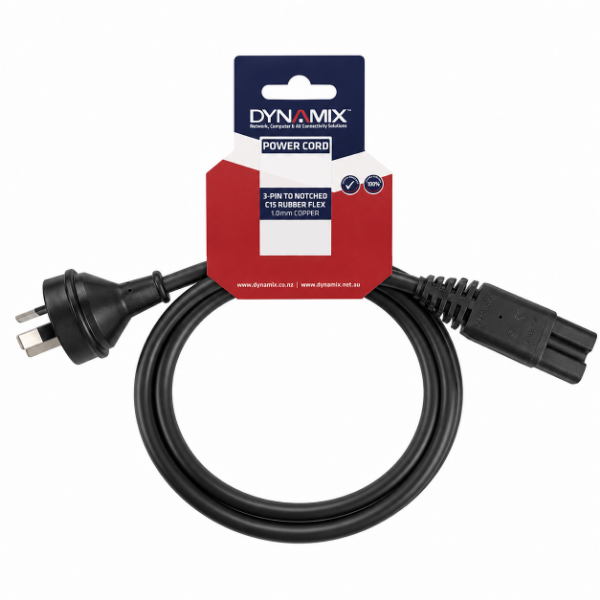 Picture of 3m 3-Pin to Notched C15 Rubber Flex SAA Approved Power Cable 1.0mm Copper Core Black