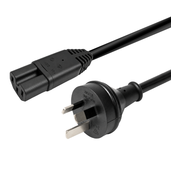 Picture of 3m 3-Pin to Notched C15 Rubber Flex SAA Approved Power Cable 1.0mm Copper Core Black